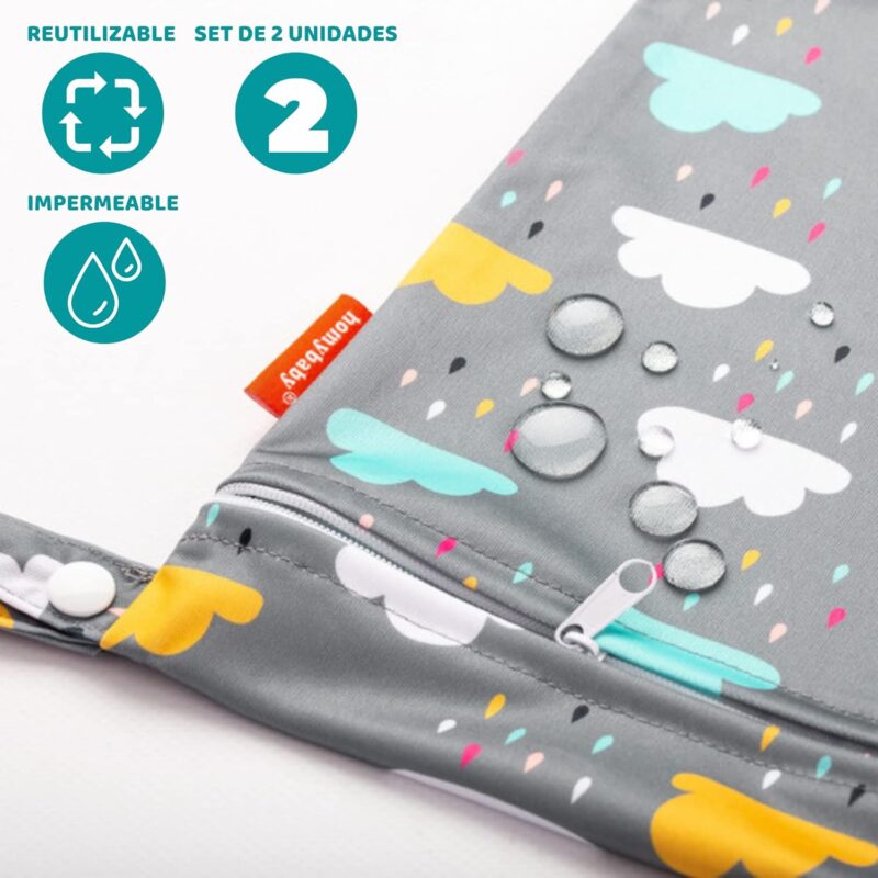 HOMYBABY® Stück Wetbag [x2] - wasserdichte Stofftaschen - Wetbag Kindergarten - Wetbag Stoffwindeln - Nassbeutel Kindergarten - Wäschebeutel Kinderkarten – Bild 3