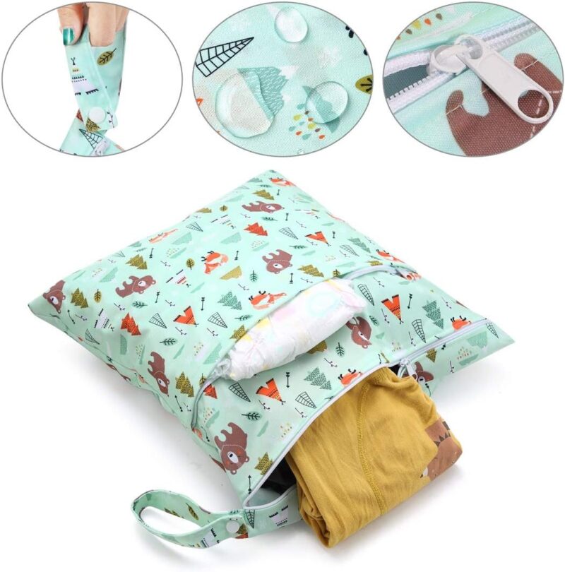 CeeKii Wet Dry Cloth Windeltaschen 3er Pack Waschbare Reisetaschen, wasserdichte Wet Bag, Baby Reusable Beach Pool Gym Bag mit Reißverschlusstasche und Druckknopfgriff – Bild 2