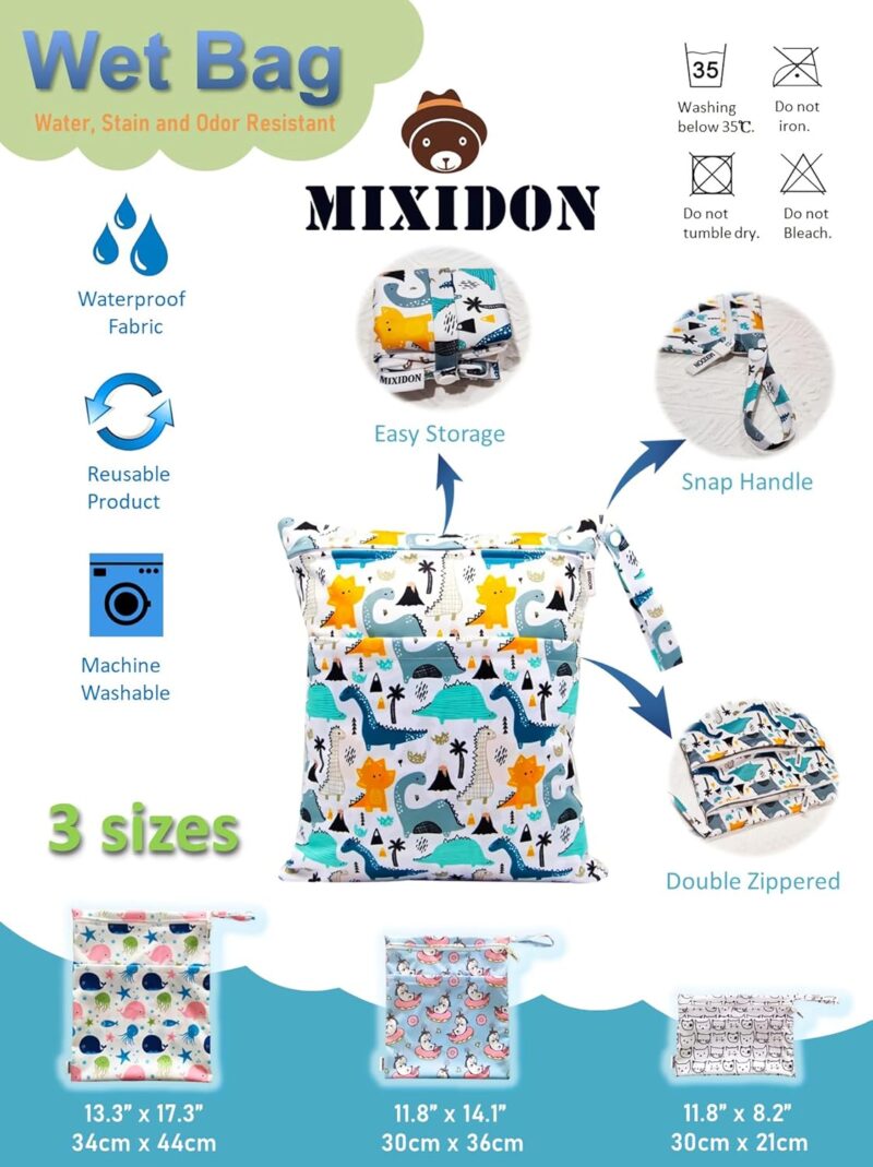 MIXIDON Baby Windeltaschen Nasstaschen Wetbag Schwimmsachen Nasse und Trocken Wickeltasche Wasserdicht Waschbar Organiser für Reisen Gym Strand Pool, Pattern 10 – Bild 7