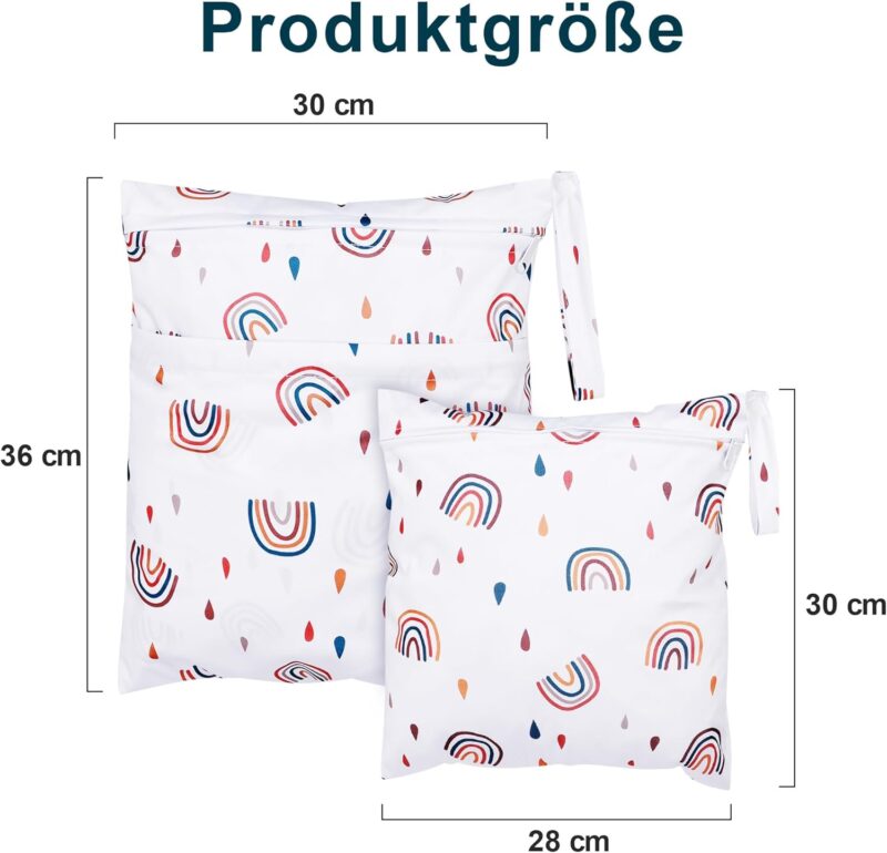 Loscarol 2 Stück Wetbag Kindergarten Groß, Nasstasche Wet Bag Windeltasche Klein, Nassbeutel Kindergarten Personalisiert for Baby Stoffwindeln (Regenbogen) – Bild 7