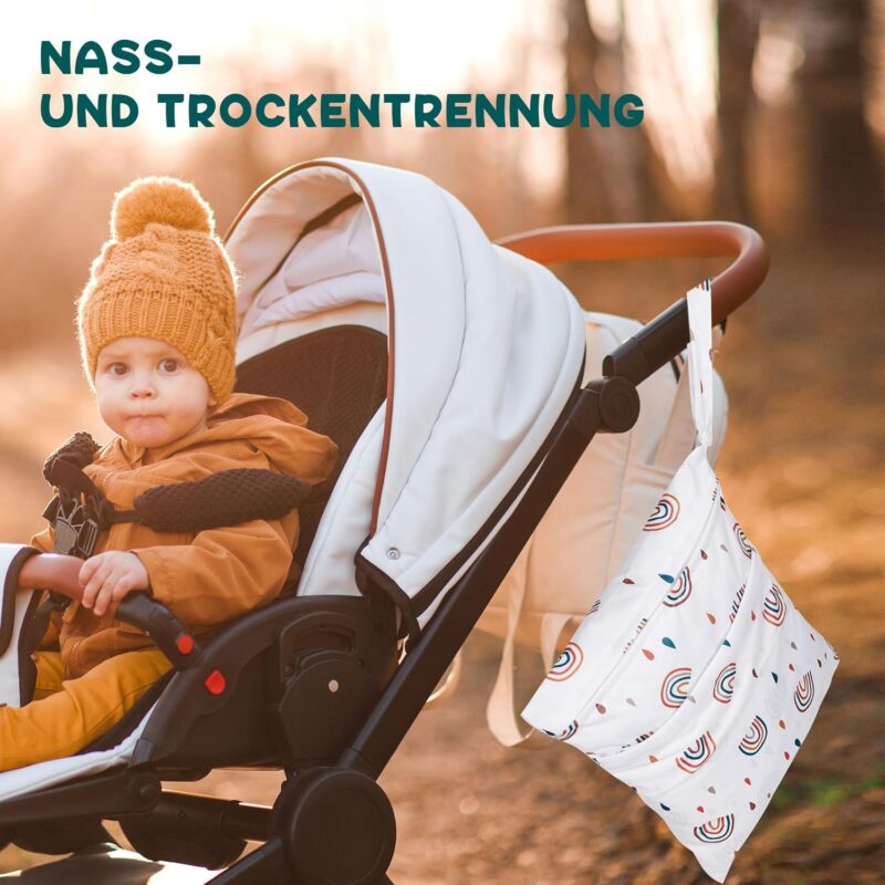 Loscarol 2 Stück Wetbag Kindergarten Groß, Nasstasche Wet Bag Windeltasche Klein, Nassbeutel Kindergarten Personalisiert for Baby Stoffwindeln (Regenbogen) – Bild 6