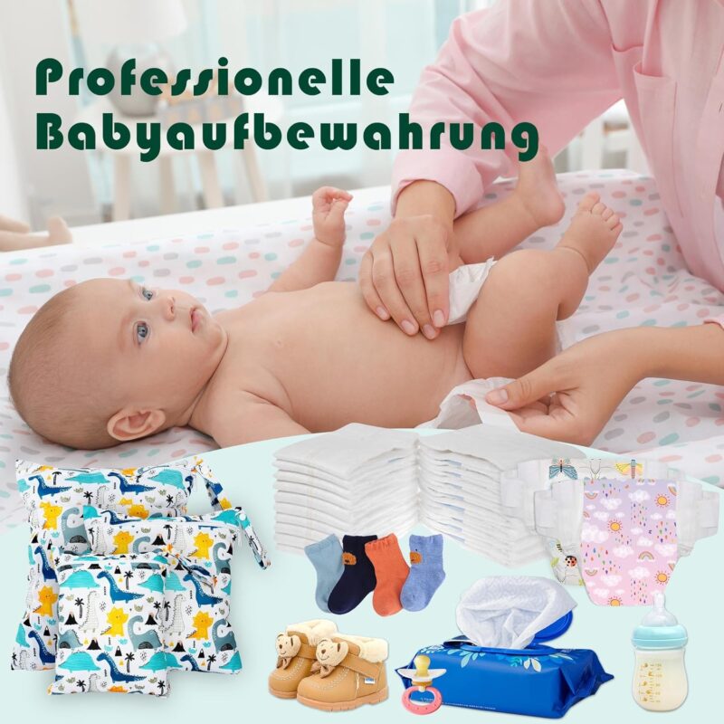 Rinfency 3 Stück Wetbag Groß Kindergarten für Baby Personalisiert Nappy Bag, Lässig Nasstasche Wechselwäsche Schwimmsachen wasserdichte Windeltasche, Klein Bikini Wet Bag Schwimmen Set (Dino) – Bild 3