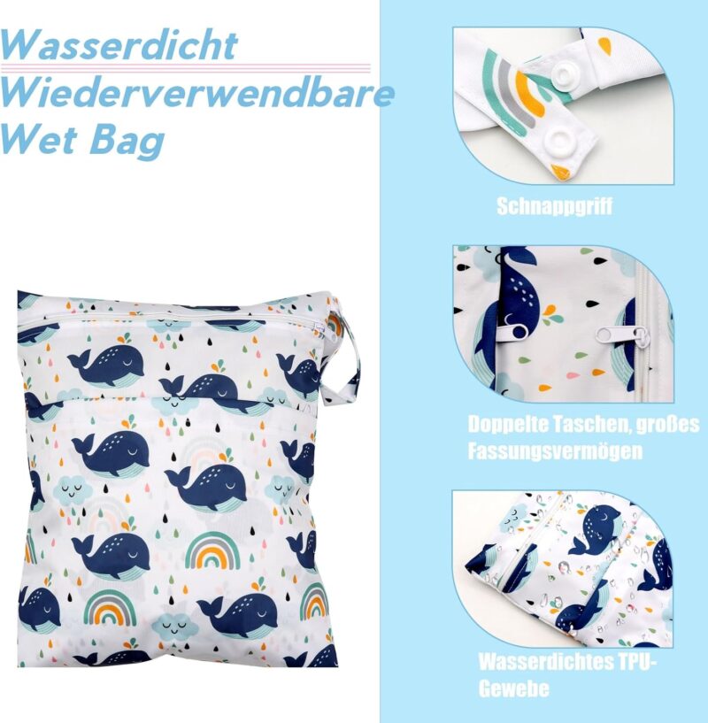 SPOKKI 3 Stück Baby Nasstaschen Windeltasche, Cartoon-Druck Wasserdicht Wetbag Organiser Beutel mit Doppelter Reißverschluss, Wiederverwendbare Wäschebeutel Wickeltasche Stoffwindeln – Bild 3