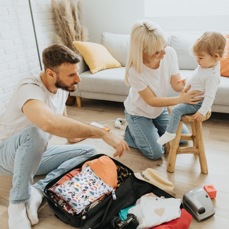 SPOKKI 3 Stück Baby Nasstaschen Windeltasche, Cartoon-Druck Wasserdicht Wetbag Organiser Beutel mit Doppelter Reißverschluss, Wiederverwendbare Wäschebeutel Wickeltasche Stoffwindeln – Bild 5