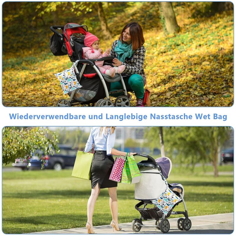 Moseem Wetbag Kindergarten Nasstasche Windeltasche, 2 Stück Wet Bag Schwimmsachen Nassbeutel kindergarten mit Reißverschluss – Bild 6