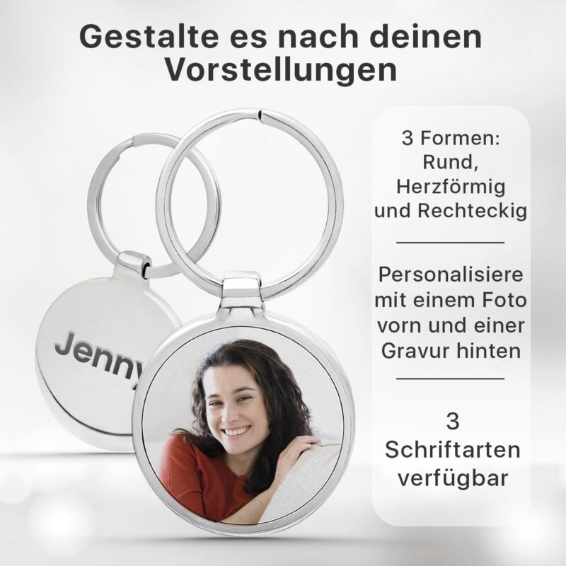 Schlüsselanhänger Personalisiert aus Edelstahl mit Foto & Gravur | Individuelles Fotogeschenk für Männer, Frauen & Partner | Perfekt für Vatertag, Valentinstag & Geburtstage – Bild 3