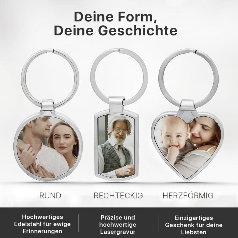 Schlüsselanhänger Personalisiert aus Edelstahl mit Foto & Gravur | Individuelles Fotogeschenk für Männer, Frauen & Partner | Perfekt für Vatertag, Valentinstag & Geburtstage – Bild 4