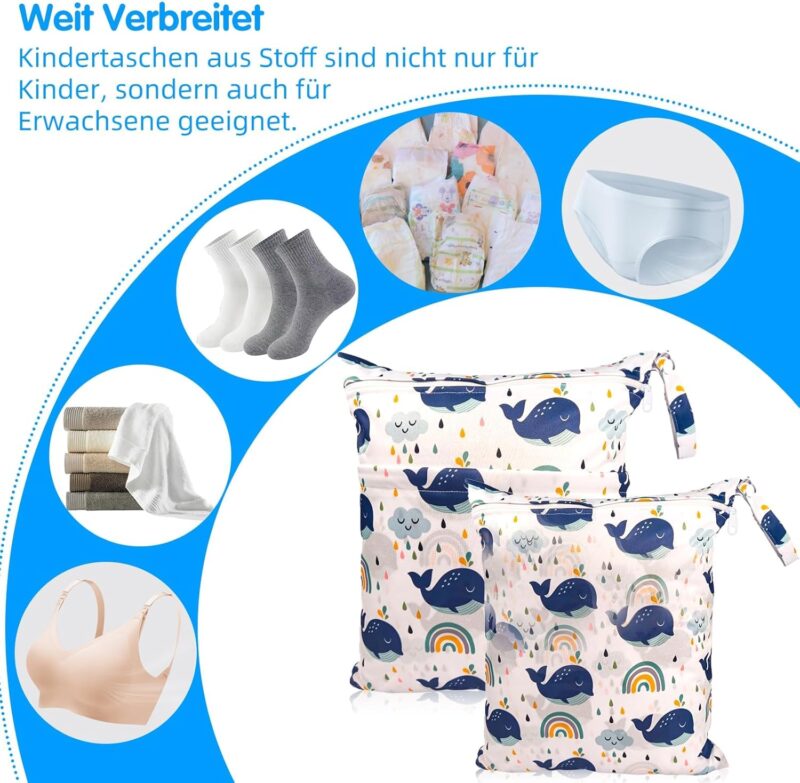 EclipseGuard 2 Stück Wetbag Kindergarten Groß, Nasstasche Wet Bag Windeltasche Klein, Wasserdicht Waschbar Nassbeutel Organiser für Kleinkind Windeln Reisen Gym Strand Pool – Bild 6