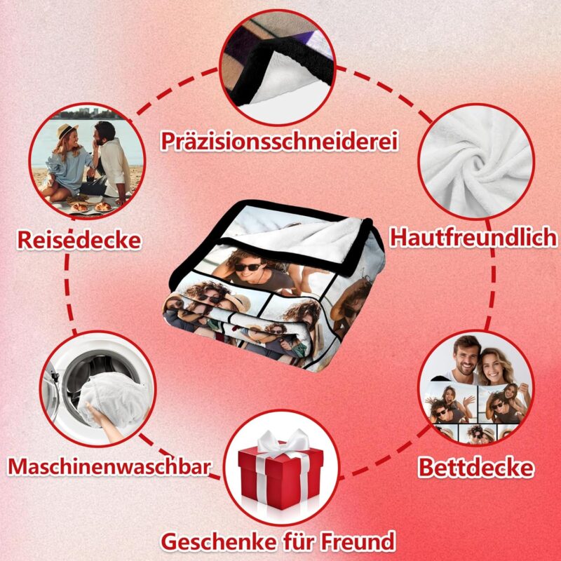 Udiyfun Personalisierte Decke mit Foto, Kuscheldecke mit Foto Text Namen, Fotodecke mit Eigenem Foto, Weihnachten Valentinstag Geburtstag Geschenk für Freund Freundin Mama Papa Liebhaber – Bild 4