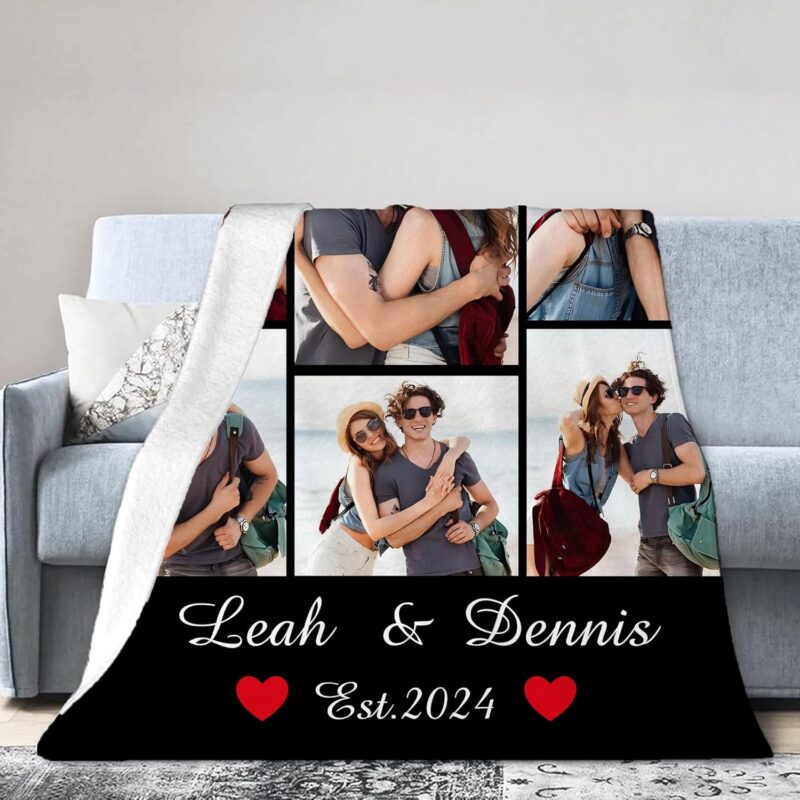 Udiyfun Personalisierte Decke mit Foto, Kuscheldecke mit Foto Text Namen, Fotodecke mit Eigenem Foto, Weihnachten Valentinstag Geburtstag Geschenk für Freund Freundin Mama Papa Liebhaber – Bild 6