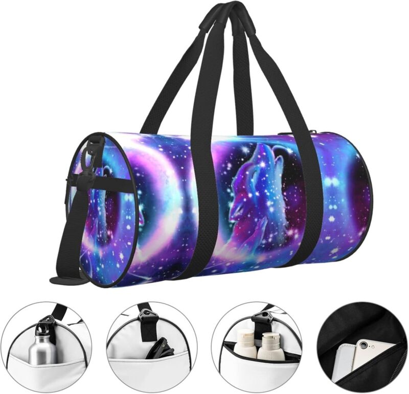 Winter Weihnachten Pinguine Sport Gym Bag mit Nasstasche & Schuhfach, Reise Duffel Bag für Männer Frauen, wolf, Einheitsgröße – Bild 4