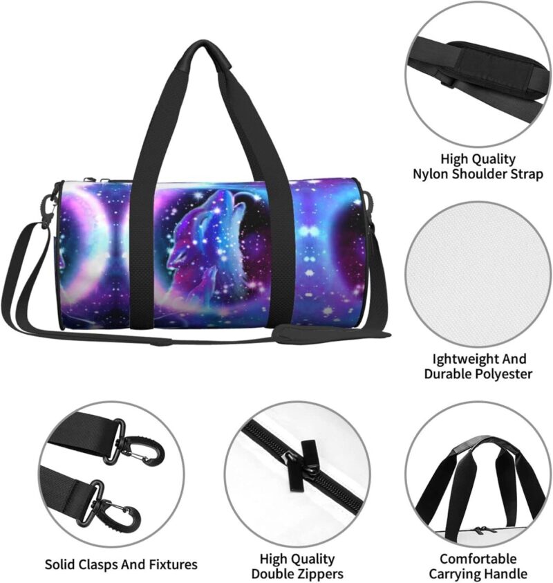 Winter Weihnachten Pinguine Sport Gym Bag mit Nasstasche & Schuhfach, Reise Duffel Bag für Männer Frauen, wolf, Einheitsgröße – Bild 5