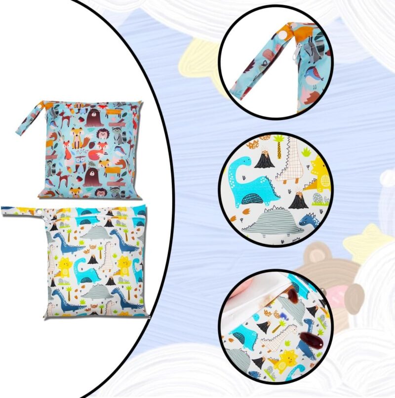 YEAPEAK 2 Stück Wetbag Stoffwindeln, Wetbag Kindergarten, Wet Bag Wiederverwendbare, Nasse und Trocken Wickeltaschen mit Reißverschluss für Kleinkind Schwimmen Gym Reisen, 28 * 30cm – Bild 4