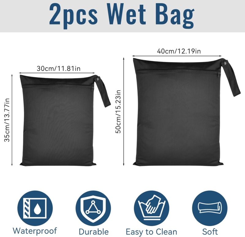 2 Stück Nasstasche,Wetbag Schwimmsachen wasserdichte Wet Bag mit Reißverschluss,Wiederverwendbar Schmutzige Kleidung Tasche Organiser für Badeanzüge,Strandtuch,Sportkleidung40 cm x 50 cm,30cm x 36cm – Bild 2