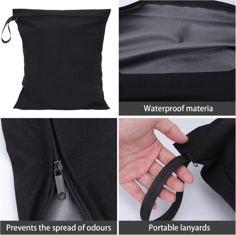 FRETONBA Wetbag 40x 50 cm 2 Stück Nasstasche Wiederverwendbar mit Reißverschluss, wasserdichte Wet Bag Schmutzige Kleidung Tasche Organiser für Badeanzüge, Strandtuch, Sportkleidung - Schwarz – Bild 2