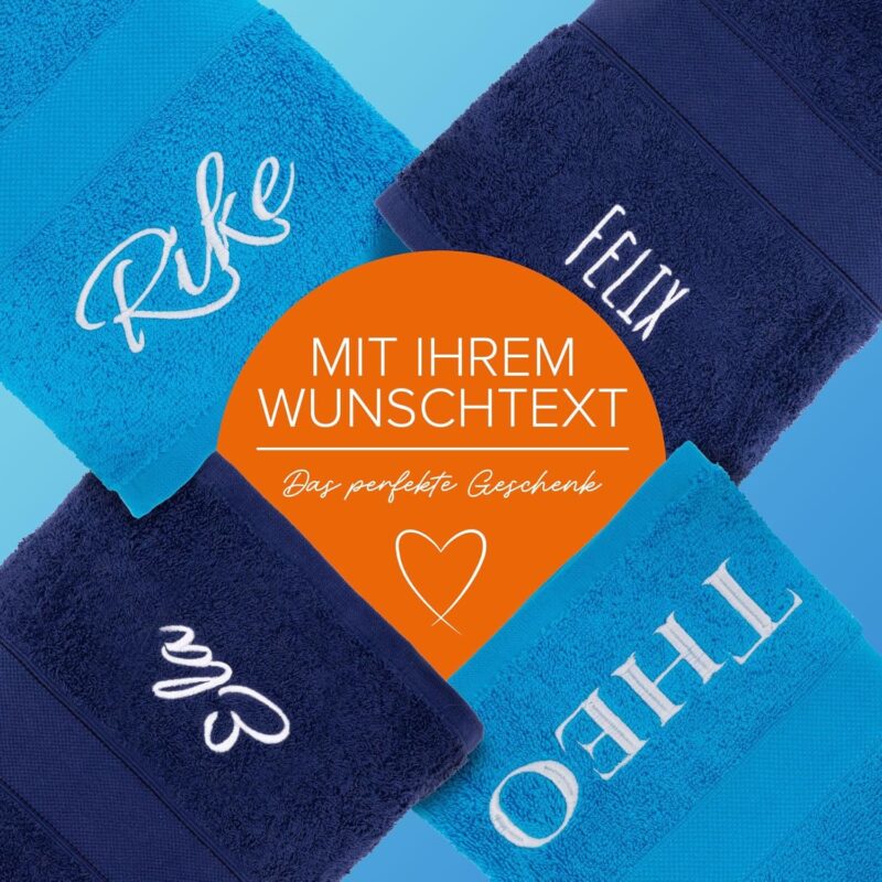 Handtuch Juist mit Namen oder Wunschtext Bestickt, personalisiertes Duschtuch, individuelles Badetuch, 100% Baumwolle, 70 x 140 cm Royalblau – Bild 2