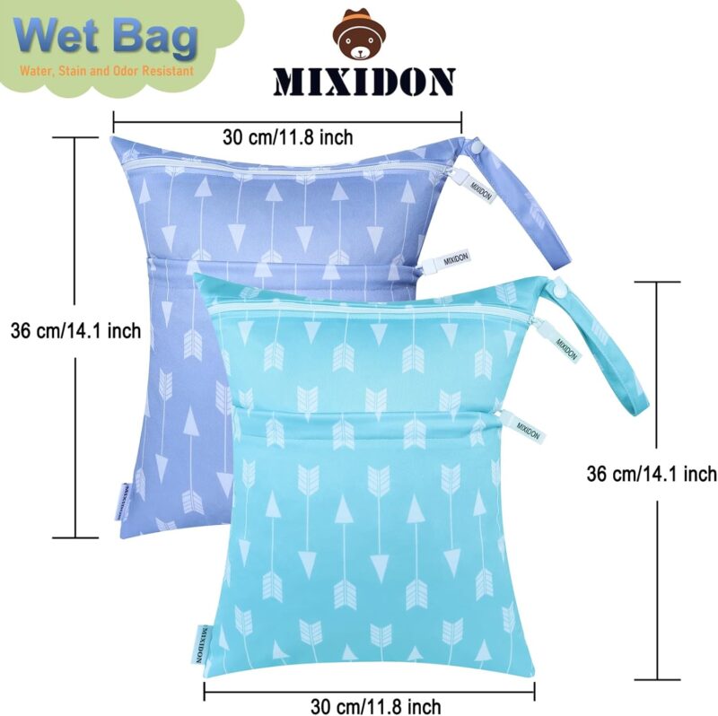 MIXIDON Baby Windeltaschen Nasstaschen Wetbag Schwimmsachen Nasse und Trocken Wickeltasche Wasserdicht Waschbar Organiser für Reisen Gym Strand Pool, Pattern 11 – Bild 2