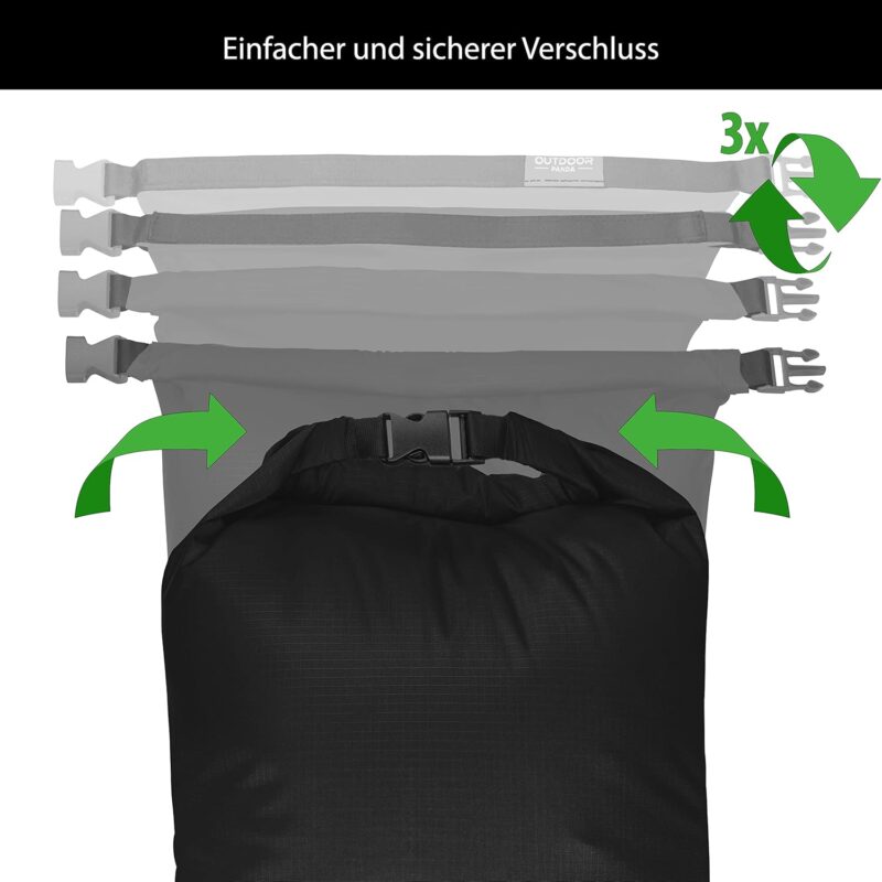 Outdoor Panda Dry Bag | wasserdichter Seesack für Kajak, Kanu, Boot, Strand, Angeln, Rafting, Surfen, Fahrrad, Wandern, Outdoor, Camping | Schwarz | 2L – Bild 2