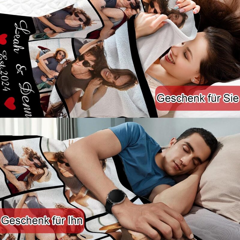 Udiyfun Personalisierte Decke mit Foto, Kuscheldecke mit Foto Text Namen, Fotodecke mit Eigenem Foto, Weihnachten Valentinstag Geburtstag Geschenk für Freund Freundin Mama Papa Liebhaber – Bild 2