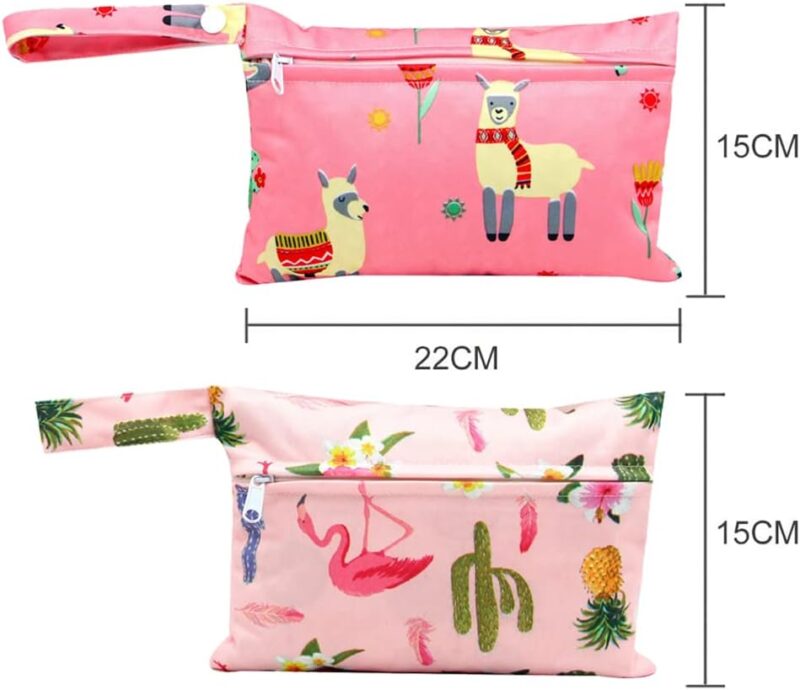 Windeltasche, 2 Stück kleine Windeltasche, Kindertasche für Reisen, Neugeborene, Dry Bag, waschbar, wiederverwendbar, wasserdichter Reißverschluss, Organizer (Rosa Alpaka-Modell + Strauß-Modell) – Bild 2