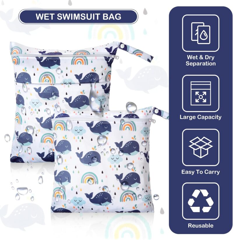 2 Stück Baby Nasstaschen, Wiederverwendbar Wetbag, Wickeltasche Organizer, Windeltasche für Unterwegs, Wasserdicht Nasstasche, Windelbeutel für Unterwegs, Wetbag Groß für Kindergarten, Reisen – Bild 4