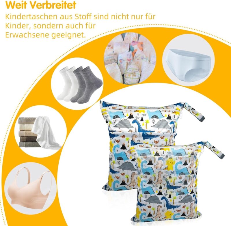 EclipseGuard 2 Stück Nasstasche Kindergarten, Wetbag Kindergarten Nasstasche Windeltaschen, Wet Dry Bags, Wasserdicht Waschbar Nassbeutel Organiser für Kleinkind Windeln Reisen Gym Strand Pool – Bild 6