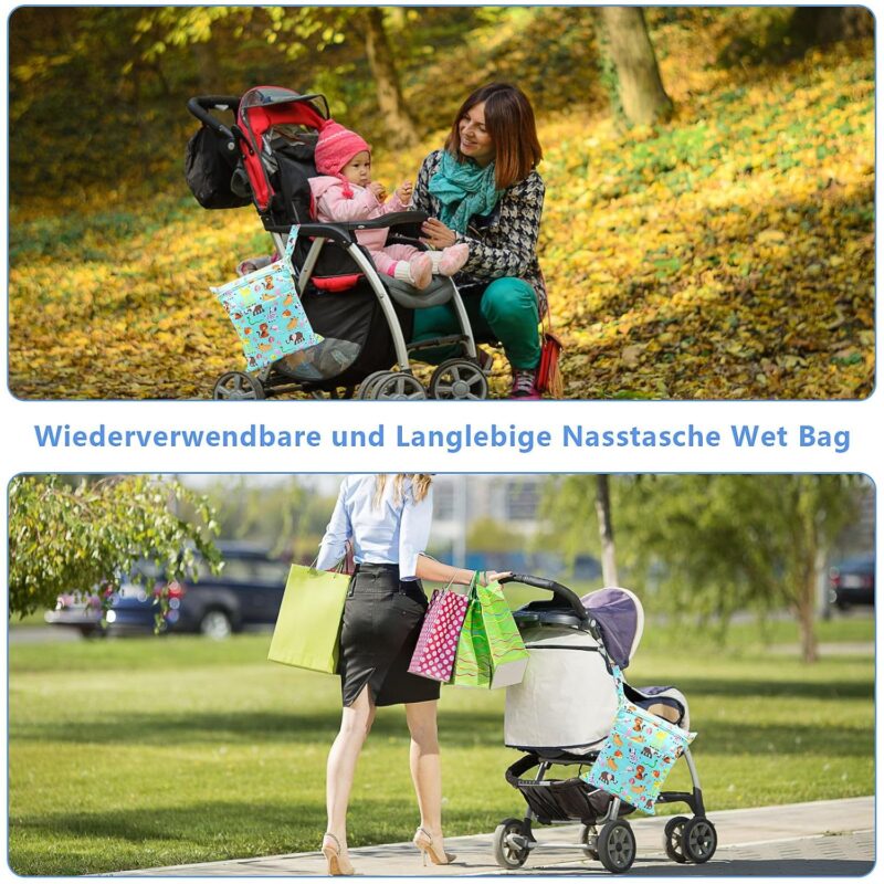 Moseem Wetbag Kindergarten Nasstasche Windeltasche, 2 Stück Wet Bag Schwimmsachen Nassbeutel kindergarten mit Reißverschluss – Bild 6