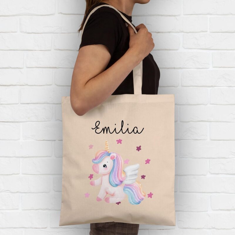 Geschenk mit Namen personalisiert by Shirtracer - Baumwolltasche - Süßes Einhorn Sweet Unicorn – Bild 3