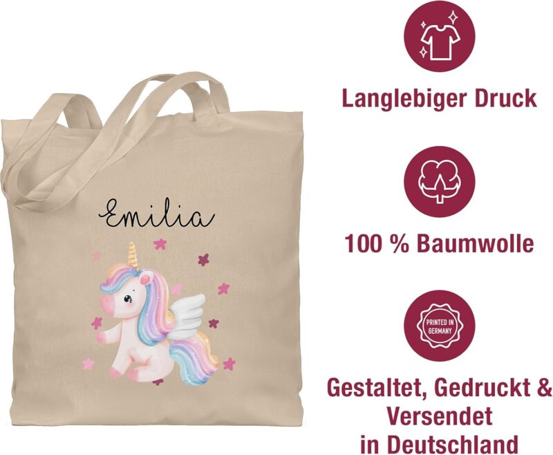 Geschenk mit Namen personalisiert by Shirtracer - Baumwolltasche - Süßes Einhorn Sweet Unicorn – Bild 6