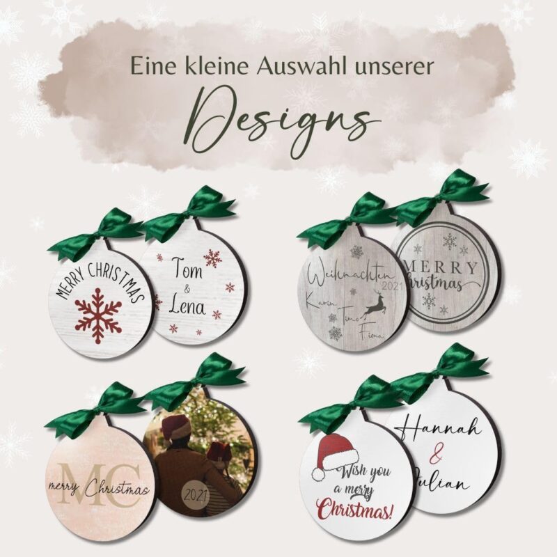 Personalisierte Holzanhänger Weihnachten - Christbaumkugel Weihnachtskugeln mit Foto Namen Text personalisiert - Weihnachtsdeko Holz für den Tannenbaum – Bild 6