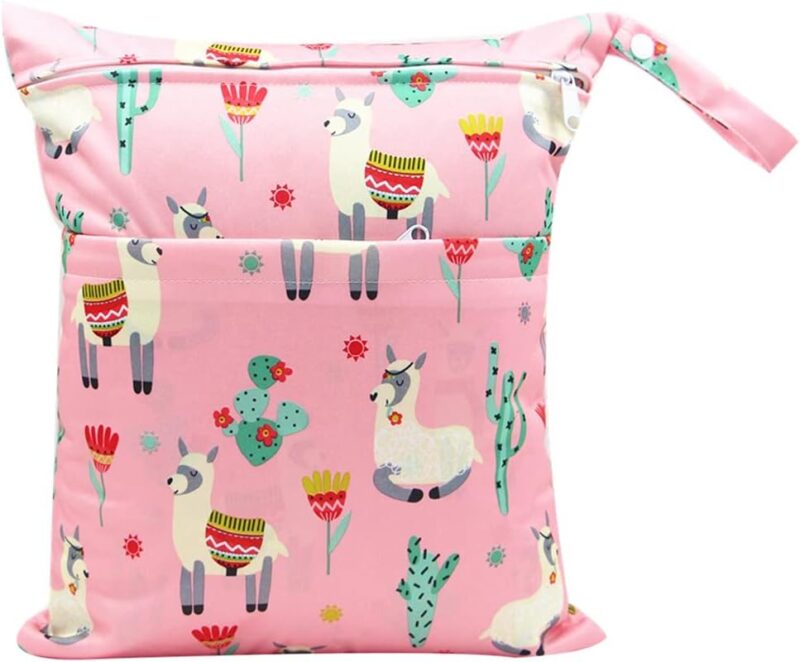 Egurs 4 Stück windeltasche wetbag wiederverwendbar Set 4 Verschiedene Größen Nasstasche Stoffwindeln Wasserdicht Waschbar Organizer Beutel Reisetaschen Rosa Hase – Bild 3