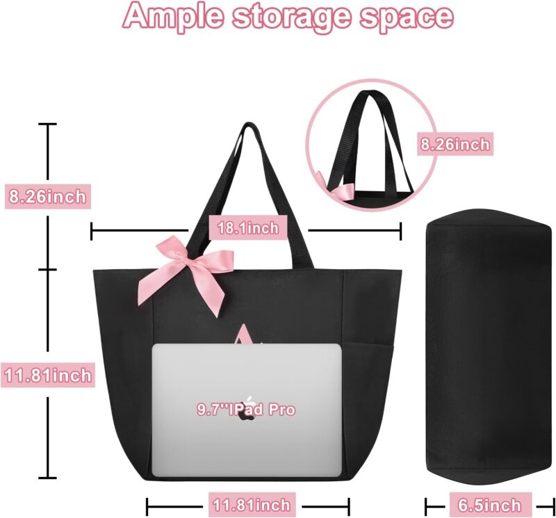 Vavabox Handtasche Damen A-Z Reißverschluss Schultertasche, Geschenke für Damen,Bräute und Brautjungfern, Arbeit,Reisen,Einkaufen,Schule (S, Schwarz) – Bild 3