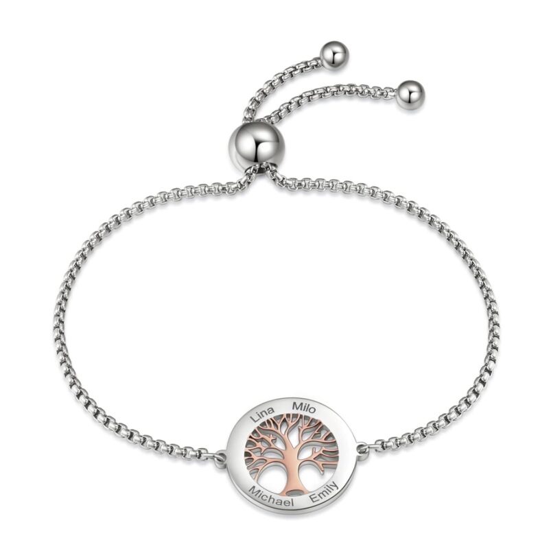 TMT Personalisiertes Lebensbaum Armband mit Gravur (silber & rose-gold) Mutter Tochter Armband mit Namen Tree of Life Personalisierte Geschenke Beste Mama Geschenk Armband personalisiert Damen – Bild 3