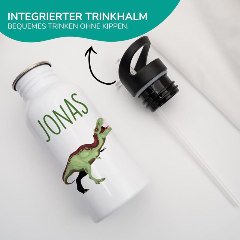 KIDSMOOD - Personalisierte Trinkflasche für Kinder aus Edelstahl, 500ml mit integriertem Trinkhalm, Auslaufsicher, Spülmaschinenfest und Perfekt für Schule & Kindergarten – Bild 5