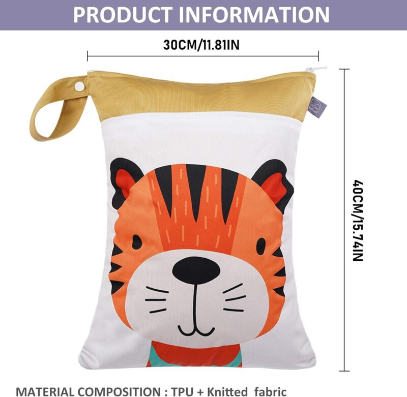 Happy Cherry Kindergarten Wetbag Waschbar Organisator Dreckige Kleidung Nass und Trocken Windelbeutel Wasserdicht Nasstasche Unterwegs Cartoon Khaki Tiger – Bild 9