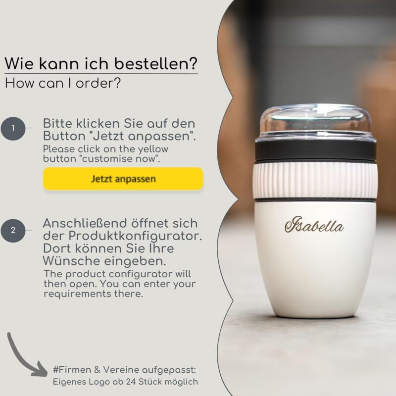 Milu Müslibecher to go 400ml mit Names Gravur MüsliMax Edelstahl Joghurtbecher für Müsli I auslaufsicherer Becher mit Löffel (Gravur) – Bild 5