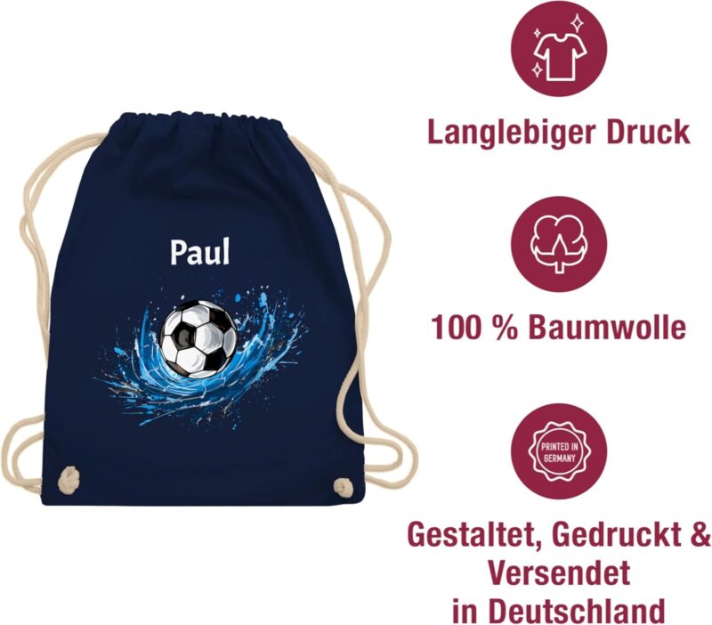 Geschenk mit Namen personalisiert by Shirtracer - Turnbeutel Rucksack - Fußball Fußballfan Fußballbegeistertes Fußballliebender Junge mit Name – Bild 5