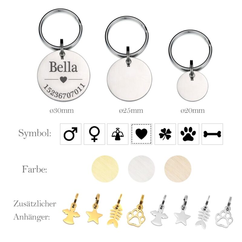 TMT Hundemarke mit Gravur Edelstahl-Hunde-Anhänger | wetterfest, matte Oberfläche | Roségold, Gold, Silber | Hundehalsband mit Namen und Telefonnummer, Hundemarke personalisiert mit Symbolen – Bild 3