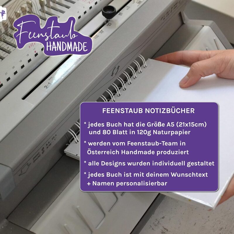 Feenstaub Notizbuch a5, Notizbuch personalisiert [Handmade] Tagebuch, bullet journal, journal buch, Ringbuch a5 [made in Austria], Notizbuch a5 kariert, Notizbuch a5 liniert, Notizbuch a5 dotted, – Bild 4