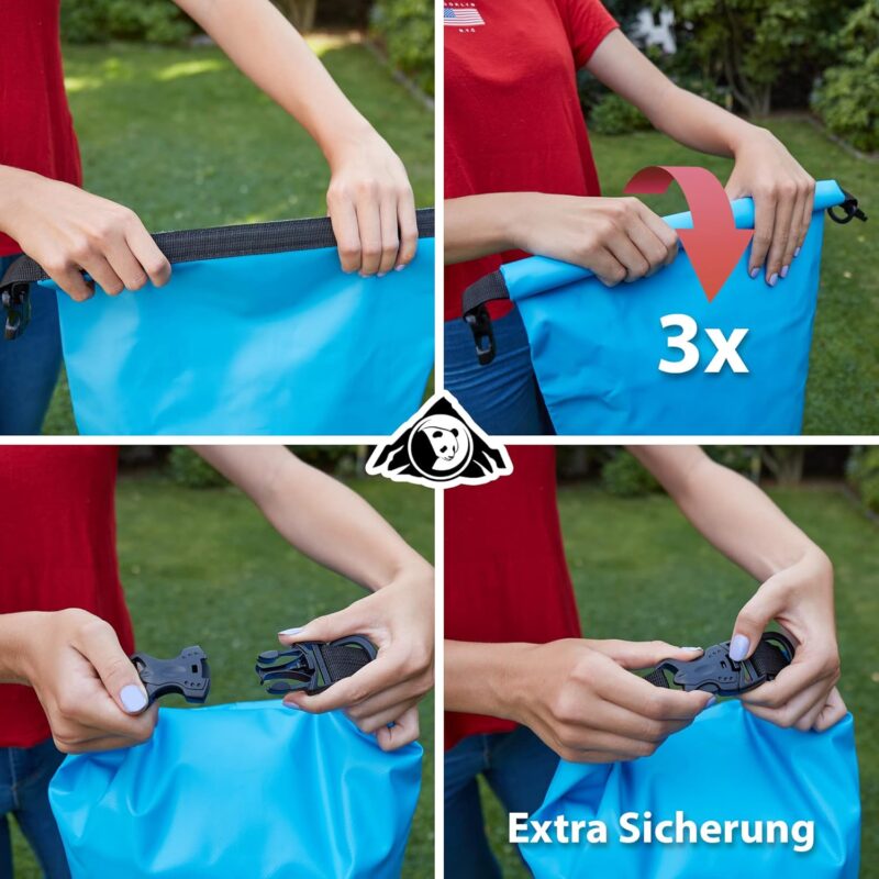 Outdoor Panda Dry Bag Set| wasserdichter Seesack für Kajak, Kanu, Boot, Strand, Angeln, Rafting, Surfen, Fahrrad, Wandern, Outdoor, Camping | Blau | Set (inkl. 2L, 5L, 10L & 15L) – Bild 5