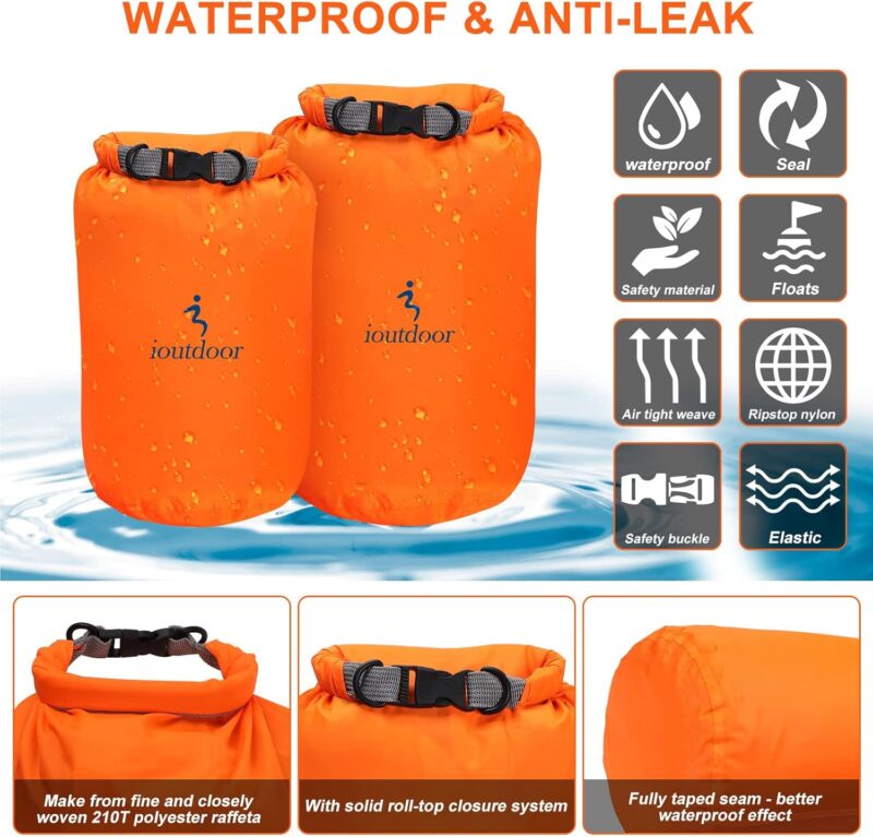 ioutdoor Dry Bag 2L/5L/10L/20L/40L/70L wasserdichte Tasche, Ultra-Light Trockensack Wasserdicht, Abriebfest, Reißfest, für Kajakfahren, Strand, Schwimmen, Camping, Wandern Reisen – Bild 2