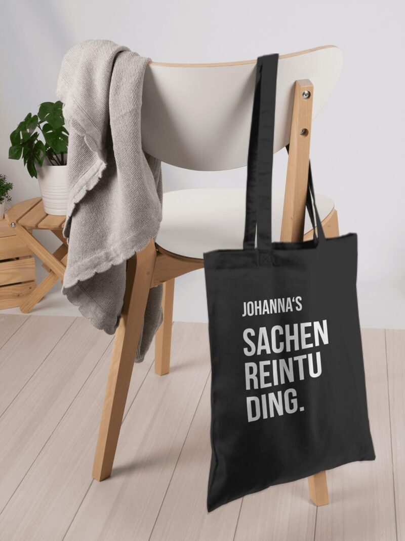 Geschenk mit Namen personalisiert by Shirtracer - Baumwolltasche - Sachenreintuding I Sachen Reintu Ding Name | Stoffbeutel mit Spruch – Bild 7