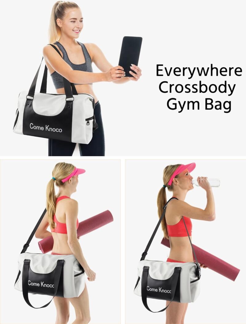 Remedare Sporttasche für Damen und Herren, Reisetasche mit Schuhfach, Nasstasche, Wochenendreise, Seesack für Schwimmen, Yoga, Training, Weiß – Bild 5