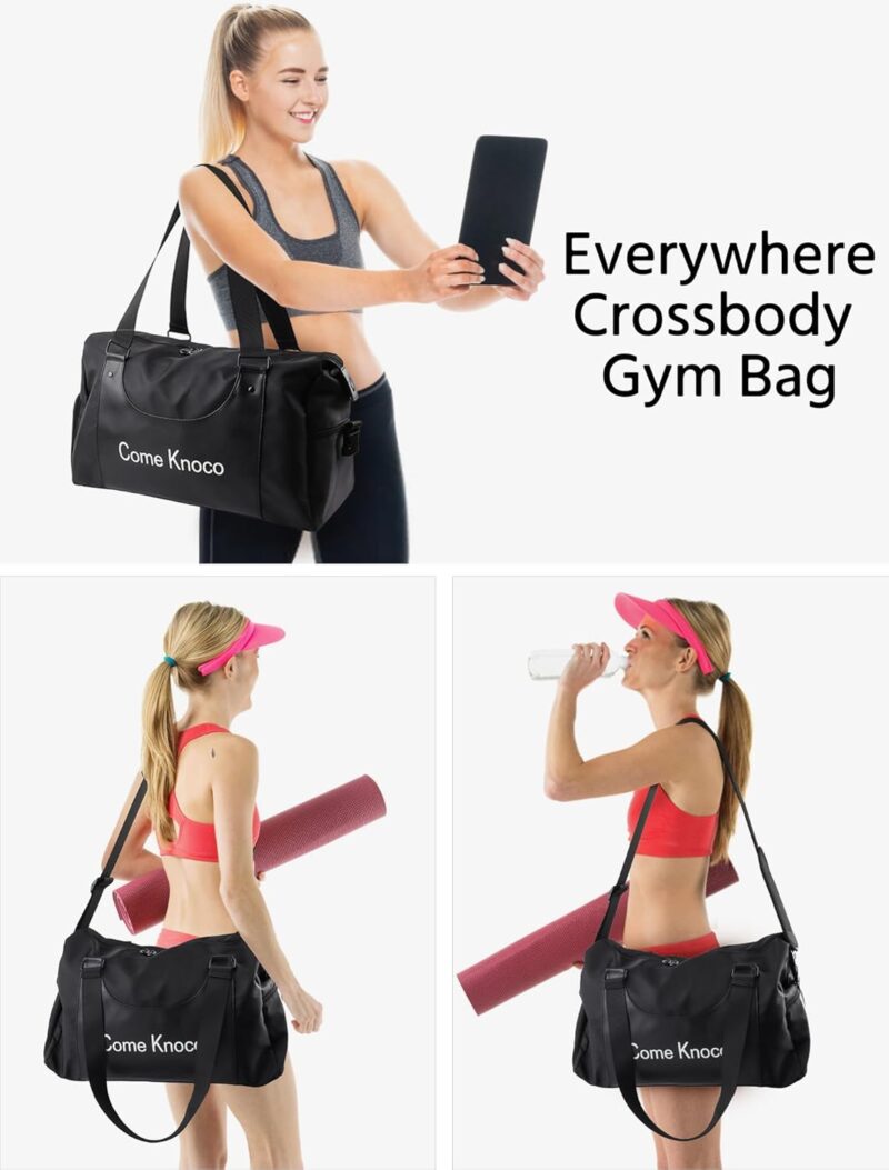 Remedare Sporttasche für Damen und Herren, Reisetasche mit Schuhfach, Nasstasche, Wochenendreise, Seesack für Schwimmen, Yoga, Training, Schwarz – Bild 5