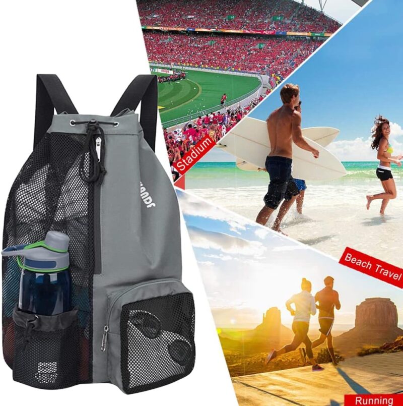 ARVALOLET Mesh-Rucksack mit Kordelzug Turnbeutel Sportbeutel Gym Bag mit Nasstaschen,Schwimmbeutel,Kordelzug-Rucksack für Schule,Sport,Schwimmen,Reisen – Bild 2