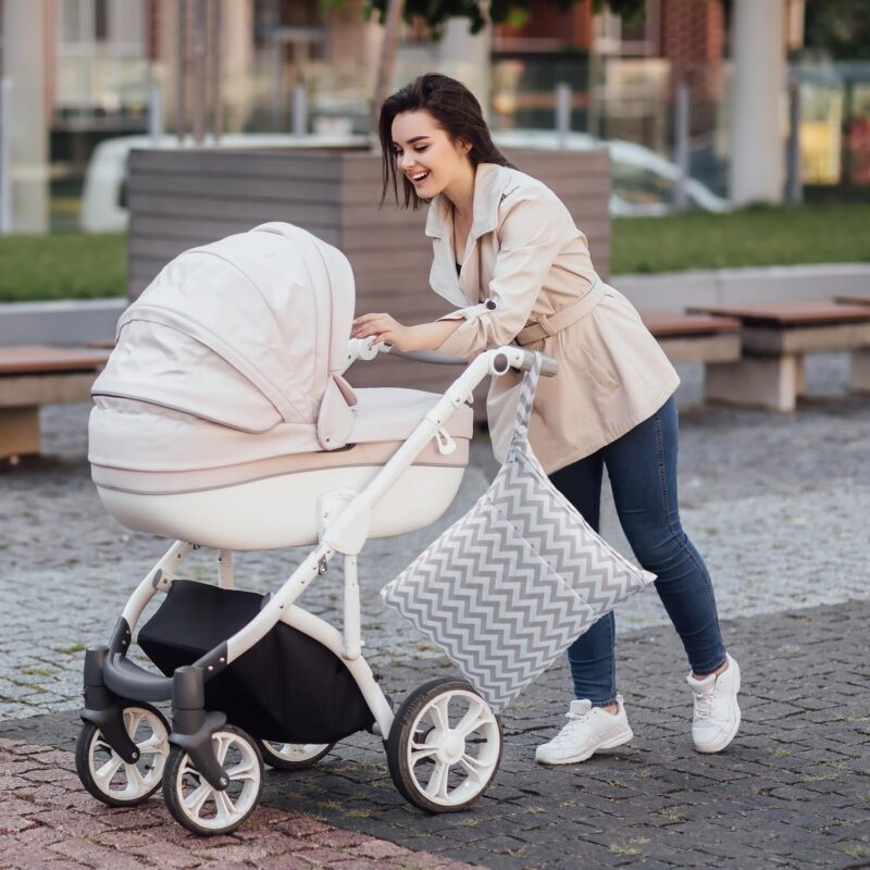 CHEESANHERR Nasstaschen Windeltasche, 2 Stück Wetbag Organiser Kindergarten, Stoffwindeln Wickeltasche Groß Nasssack Nassbeutel Naßtasche Wiederverwendbare wasserdichte für Baby (Graue Welle) – Bild 2