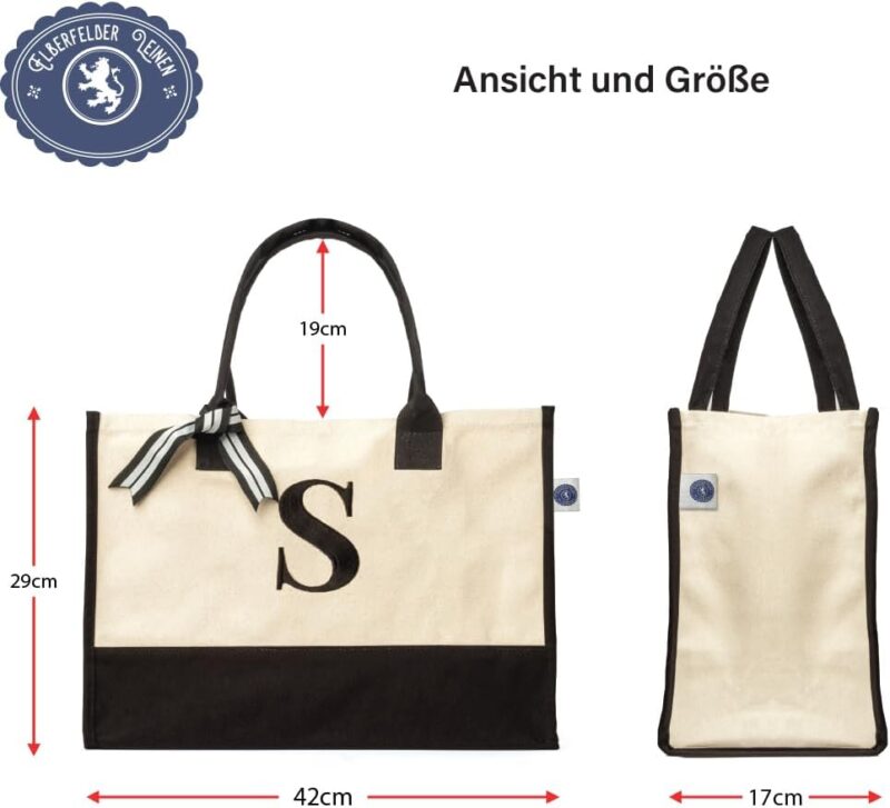 Elberfelder Leinen personalisierte Canvastasche l Geschenkidee l mit robustem Boden l mit Monogramm l Tote Bag l Handtasche l Oeko-Tex-Standard-100 l Einkaufstasche l 100% Baumwolle – Bild 2