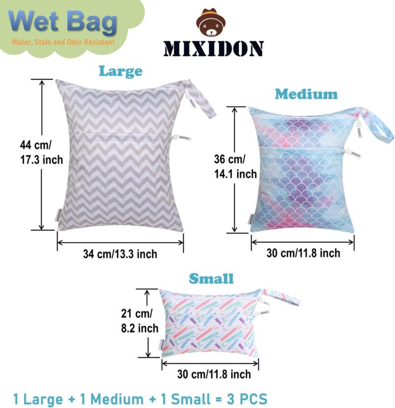 MIXIDON Baby Windeltaschen Nasstaschen Wetbag Schwimmsachen Nasse und Trocken Wickeltasche Wasserdicht Waschbar Organiser für Reisen Gym Strand Pool, Pattern 2 – Bild 2