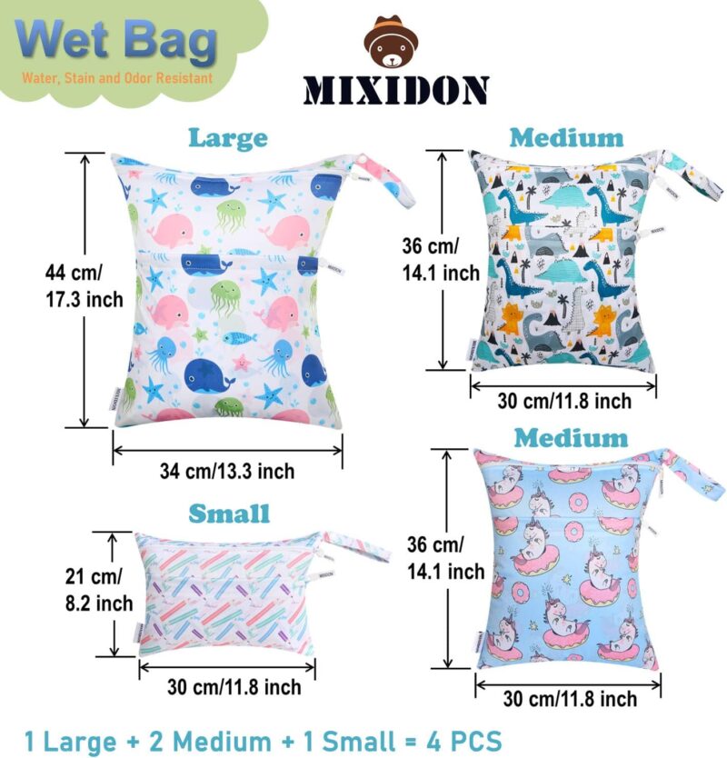 MIXIDON Baby Windeltaschen Nasstaschen Wetbag Schwimmsachen Nasse und Trocken Wickeltasche Wasserdicht Waschbar Organiser für Reisen Gym Strand Pool, Pattern 3 – Bild 2