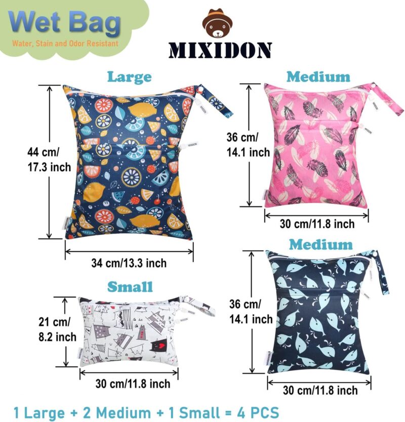 MIXIDON Baby Windeltaschen Nasstaschen Wetbag Schwimmsachen Nasse und Trocken Wickeltasche Wasserdicht Waschbar Organiser für Reisen Gym Strand Pool, Pattern 4 – Bild 2